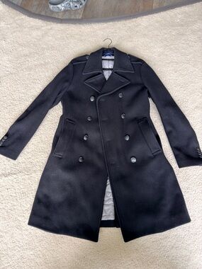 Men's Double-Breasted Black Wool Blend Peacoat